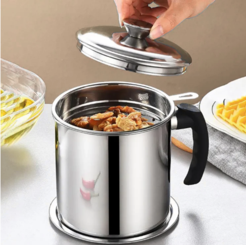 Stainless Steel Oil Pot With Filter & Lid