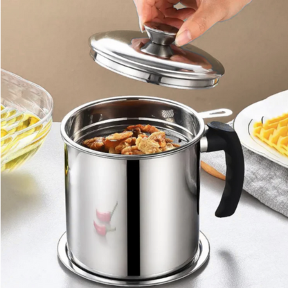 Stainless Steel Oil Pot With Filter & Lid